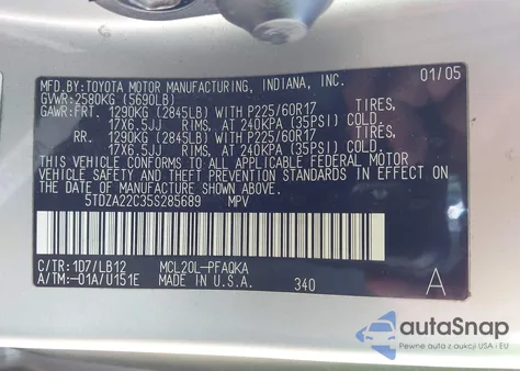 2005 Toyota Sienna Xle from USA, damaged, VIN 5TDZA22C35S285689